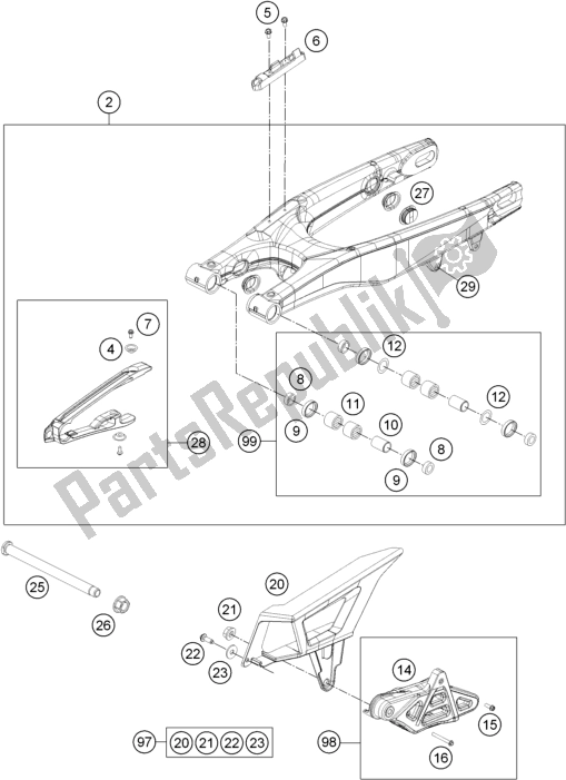 All parts for the Swing Arm of the Husqvarna FE 350 EU 2016