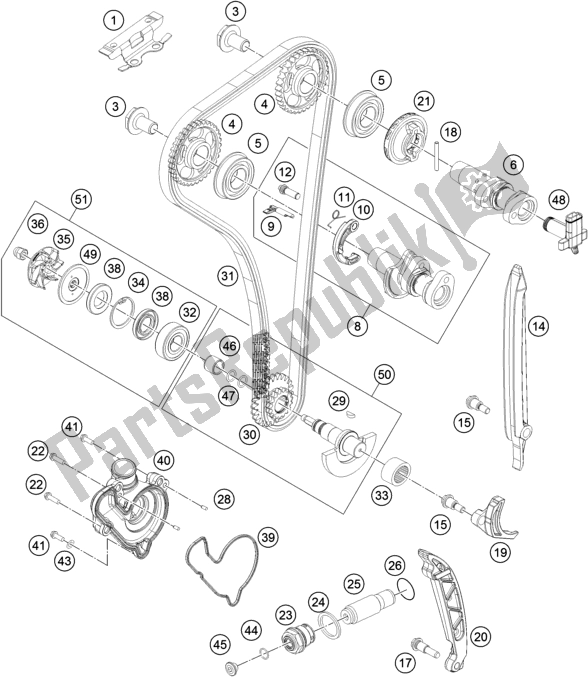 All parts for the Timing Drive of the Husqvarna FE 350 EU 2016