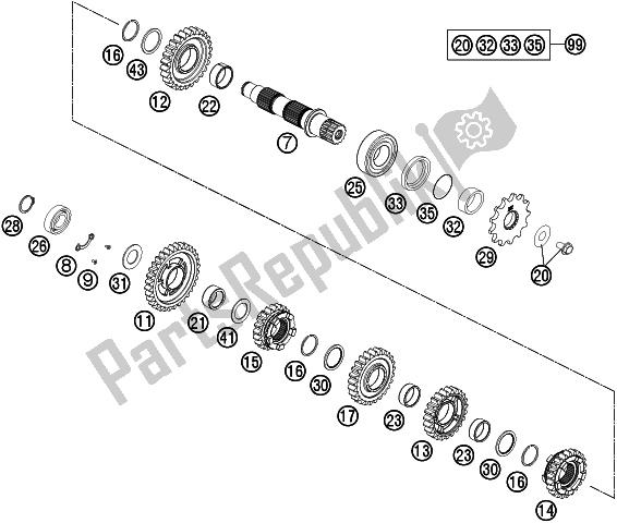 All parts for the Transmission Ii - Countershaft of the Husqvarna FE 350 EU 2016