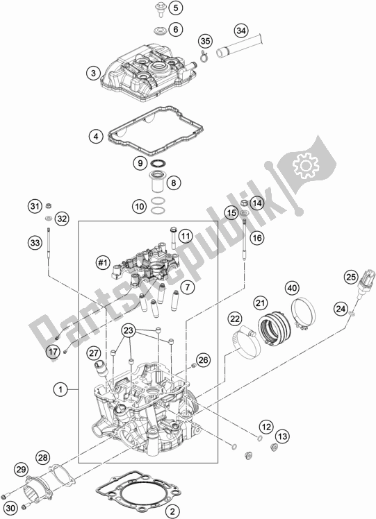 All parts for the Cylinder Head of the Husqvarna FE 350 EU 2018