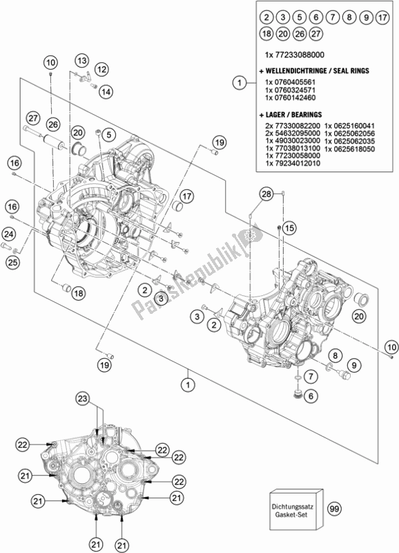 All parts for the Engine Case of the Husqvarna FE 350 EU 2018