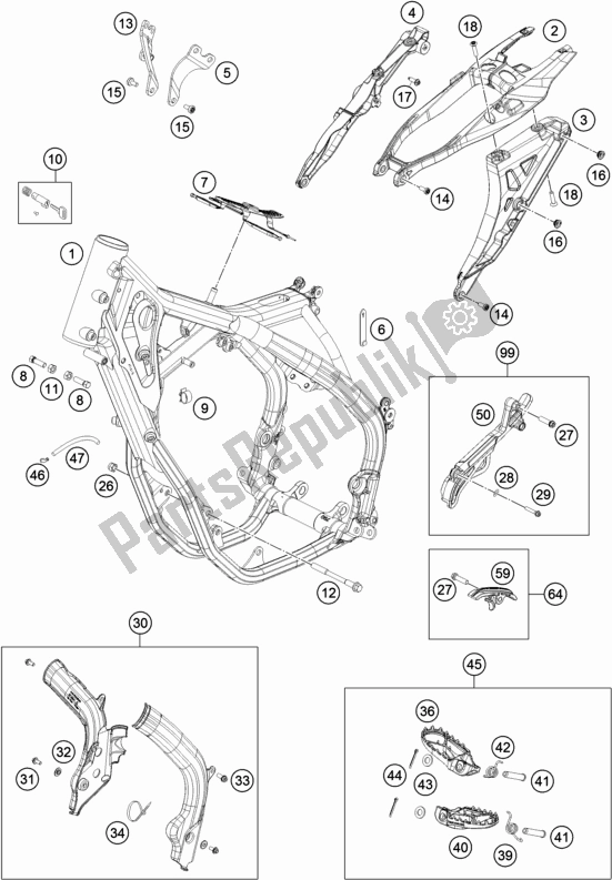 All parts for the Frame of the Husqvarna FE 350 EU 2018
