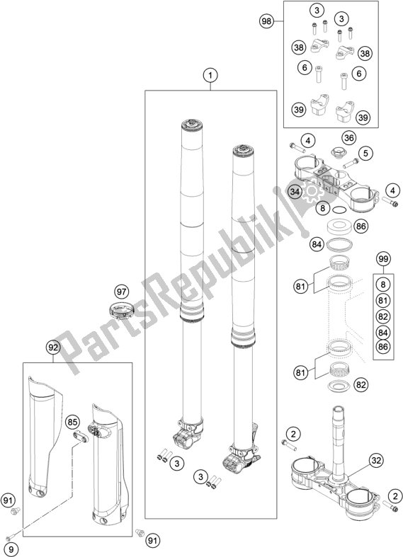 All parts for the Front Fork, Triple Clamp of the Husqvarna FE 350 EU 2018