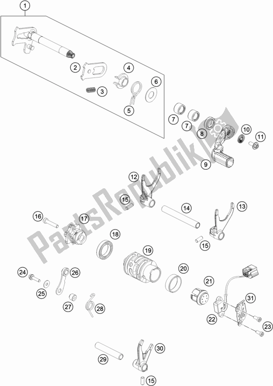 All parts for the Shifting Mechanism of the Husqvarna FE 350 EU 2018