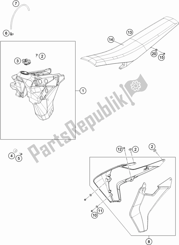 Alle onderdelen voor de Tank, Stoel van de Husqvarna FE 350 EU 2018