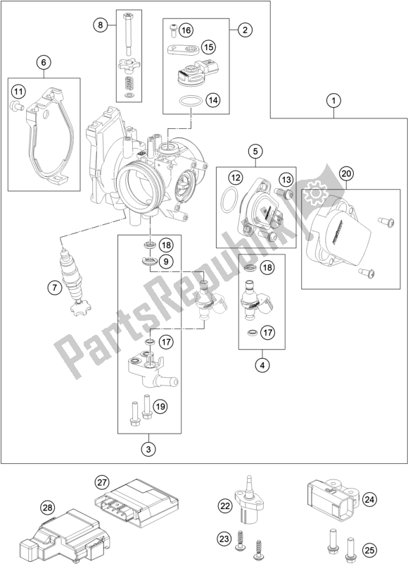 All parts for the Throttle Body of the Husqvarna FE 350 EU 2018