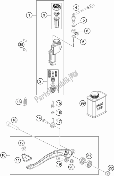 All parts for the Rear Brake Control of the Husqvarna FE 350 EU 2019