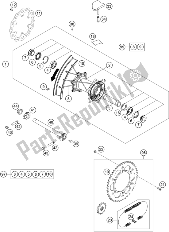 All parts for the Rear Wheel of the Husqvarna FE 350 EU 2019