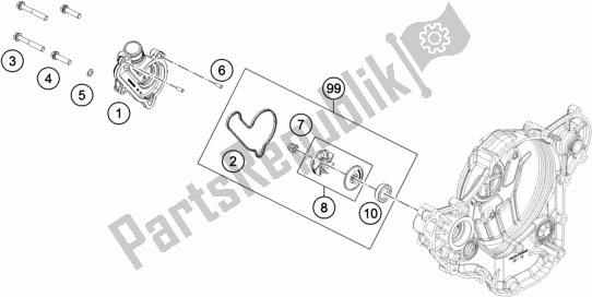 All parts for the Water Pump of the Husqvarna FE 350 EU 2019