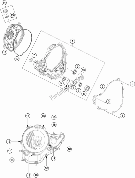 All parts for the Clutch Cover of the Husqvarna FE 350 EU 2020