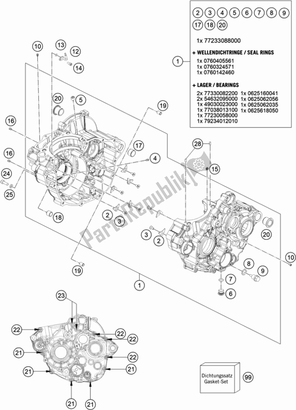 All parts for the Engine Case of the Husqvarna FE 350 EU 2020