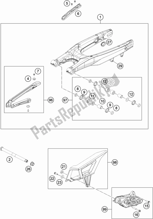 All parts for the Swing Arm of the Husqvarna FE 350 EU 2020