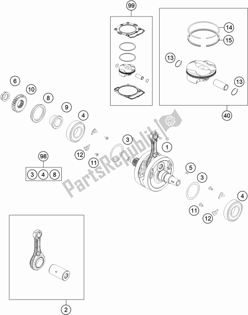 Toutes les pièces pour le Vilebrequin, Piston du Husqvarna FE 350 EU 2021