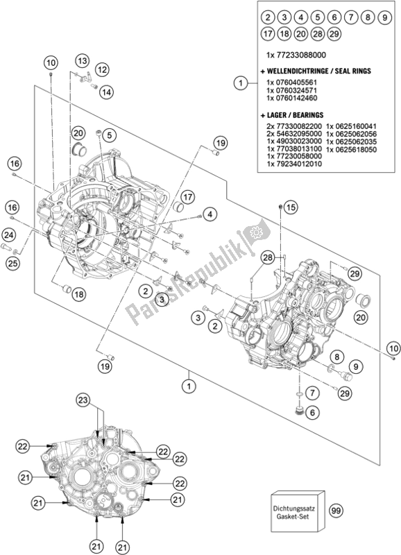 All parts for the Engine Case of the Husqvarna FE 350 EU 2021