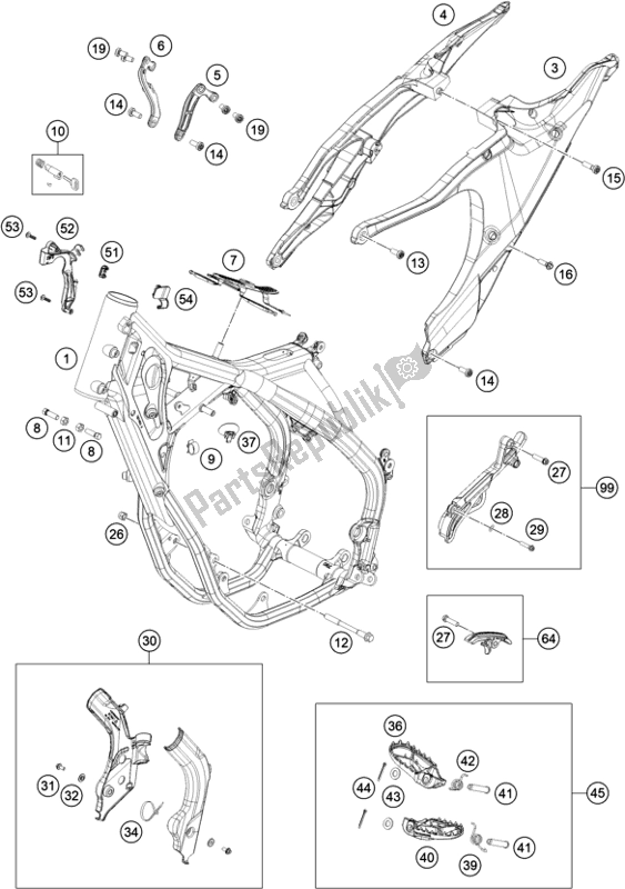 All parts for the Frame of the Husqvarna FE 350 EU 2021