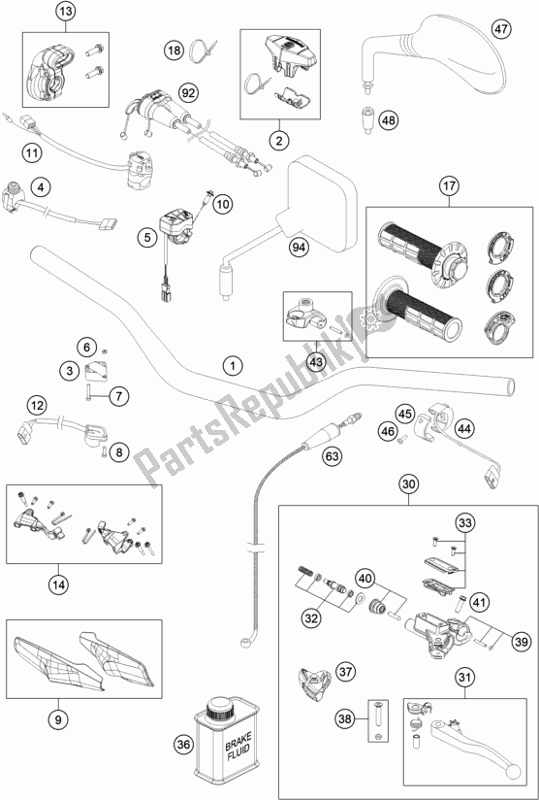 All parts for the Handlebar, Controls of the Husqvarna FE 350 EU 2021