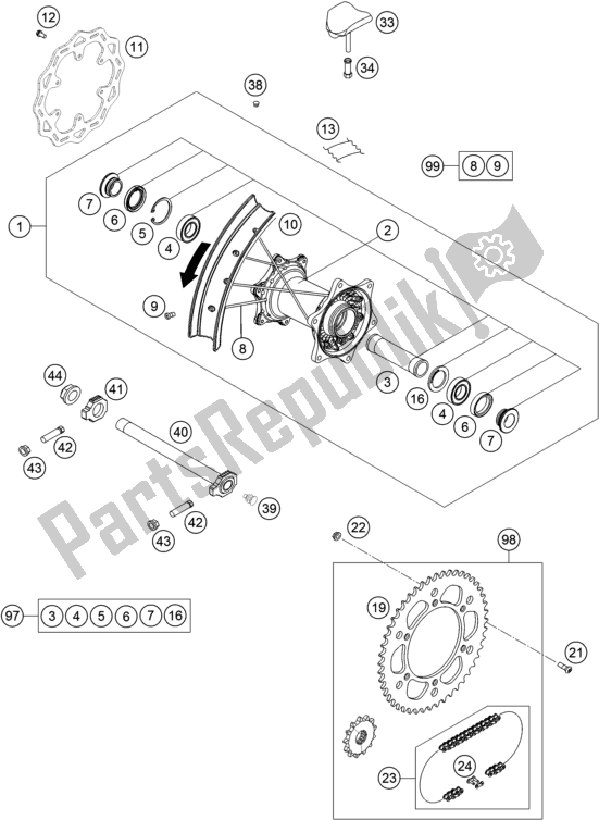 All parts for the Rear Wheel of the Husqvarna FE 350 EU 2021