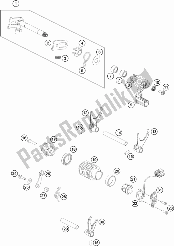 All parts for the Shifting Mechanism of the Husqvarna FE 350 EU 2021