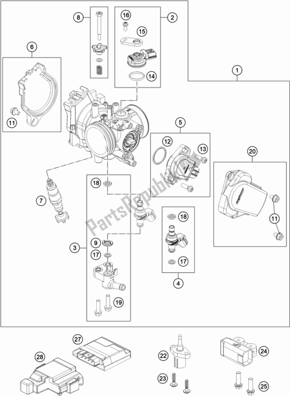 All parts for the Throttle Body of the Husqvarna FE 350 EU 2021