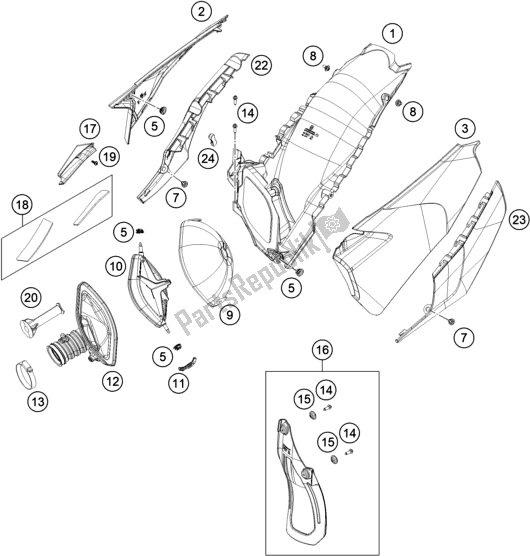 All parts for the Air Filter of the Husqvarna FE 350 EU 2022