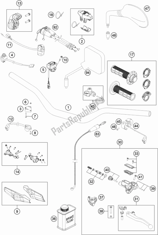 All parts for the Handlebar, Controls of the Husqvarna FE 350 Rockstar Edition EU 2021