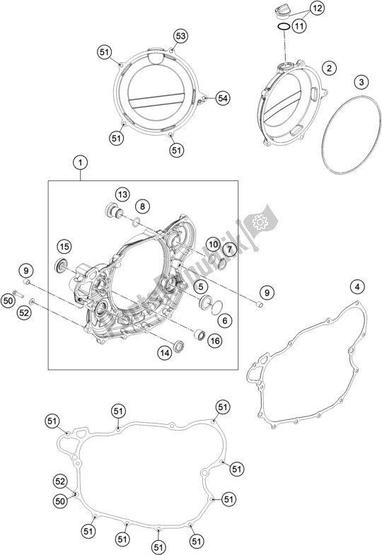 All parts for the Clutch Cover of the Husqvarna FE 450 2016