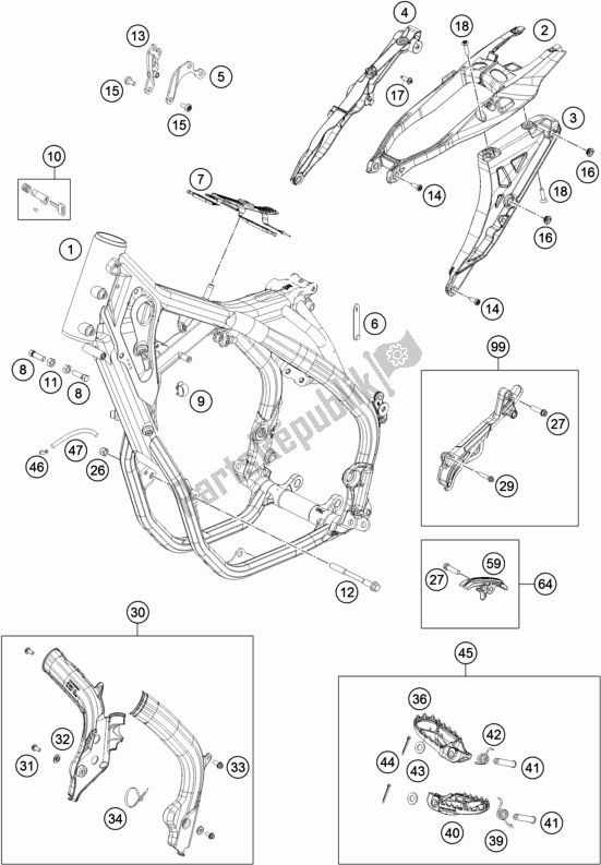 All parts for the Frame of the Husqvarna FE 450 2017