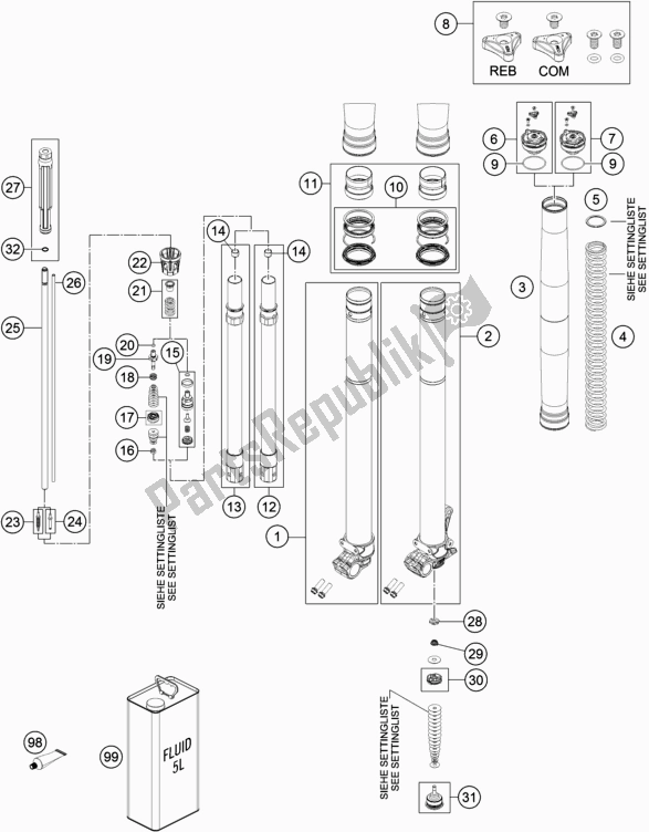 All parts for the Front Fork Disassembled of the Husqvarna FE 450 2017