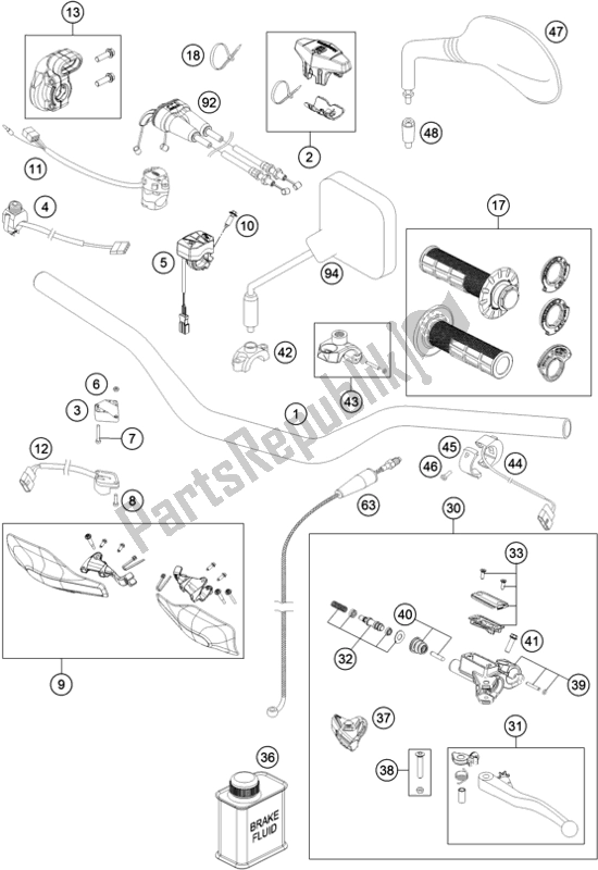 All parts for the Handlebar, Controls of the Husqvarna FE 450 2017