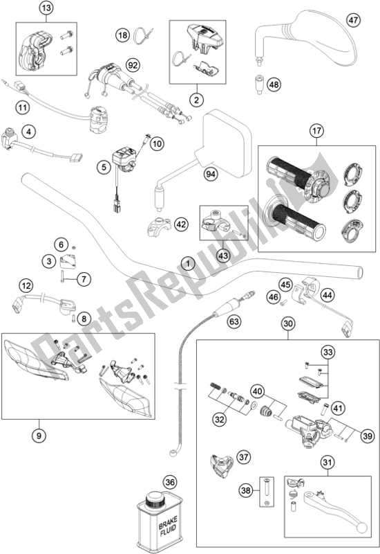 All parts for the Handlebar, Controls of the Husqvarna FE 450 2017