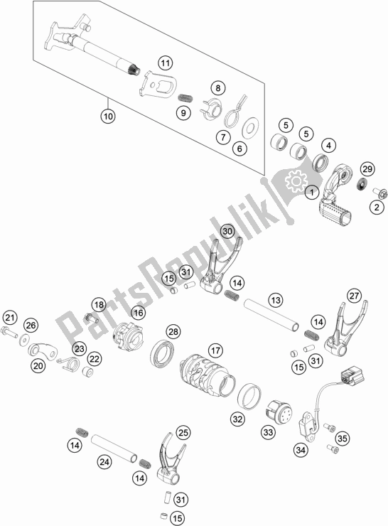 All parts for the Shifting Mechanism of the Husqvarna FE 450 2017