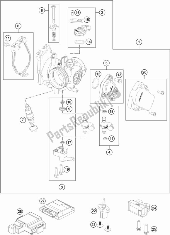 All parts for the Throttle Body of the Husqvarna FE 450 2017