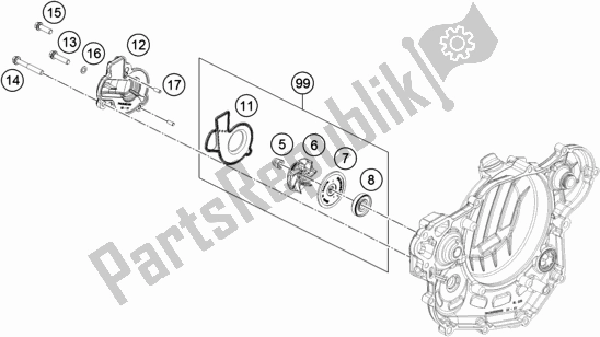 All parts for the Water Pump of the Husqvarna FE 450 2017