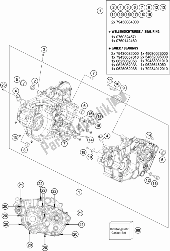 All parts for the Engine Case of the Husqvarna FE 450 2018