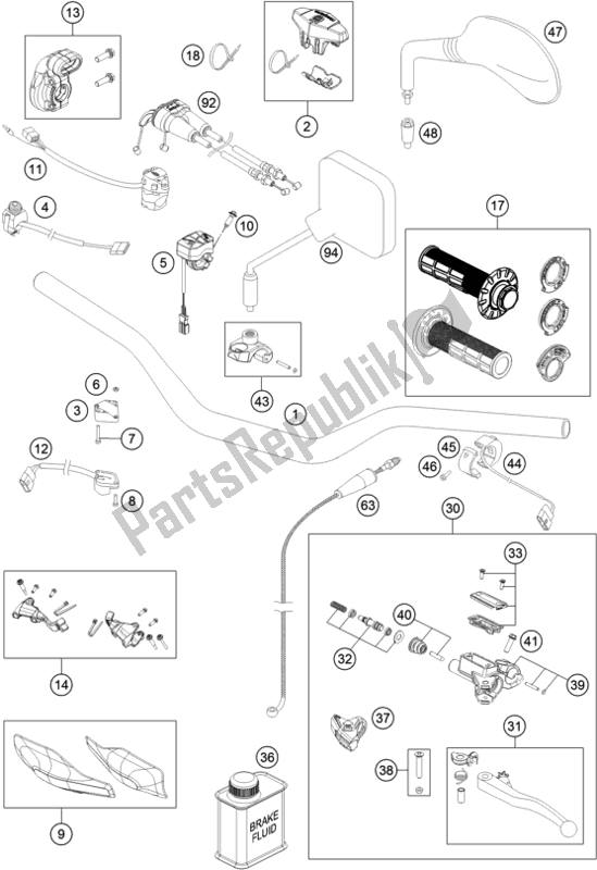 Todas las partes para Manillar, Controles de Husqvarna FE 450 2018