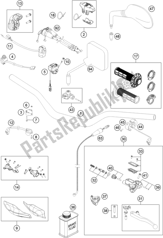 All parts for the Handlebar, Controls of the Husqvarna FE 450 2019