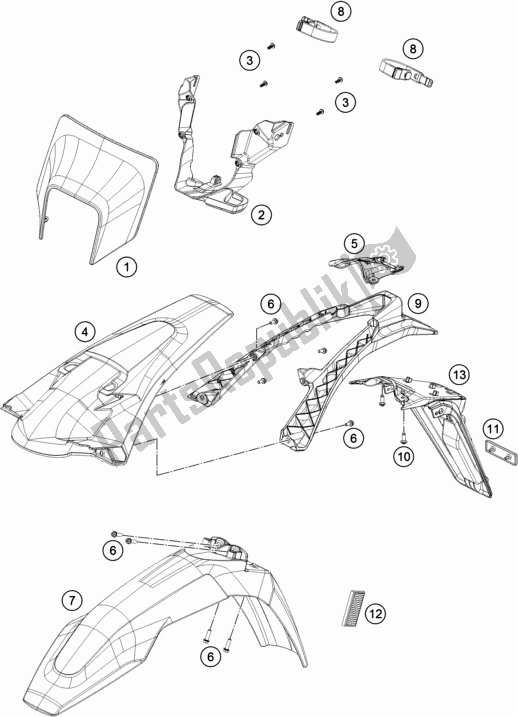 All parts for the Mask, Fenders of the Husqvarna FE 450 2019