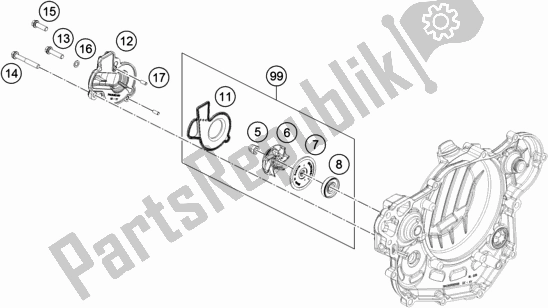 All parts for the Water Pump of the Husqvarna FE 450 2019