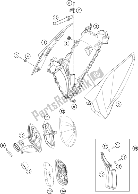 All parts for the Air Filter of the Husqvarna FE 450 EU 2016