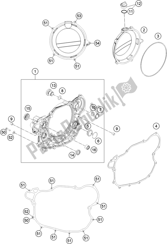 All parts for the Clutch Cover of the Husqvarna FE 450 EU 2016