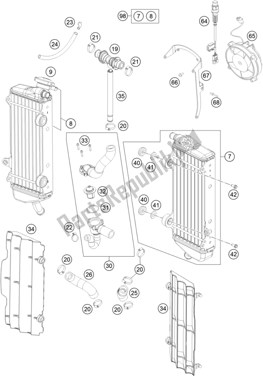All parts for the Cooling System of the Husqvarna FE 450 EU 2016