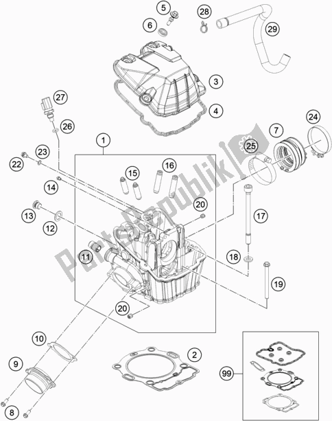 All parts for the Cylinder Head of the Husqvarna FE 450 EU 2016