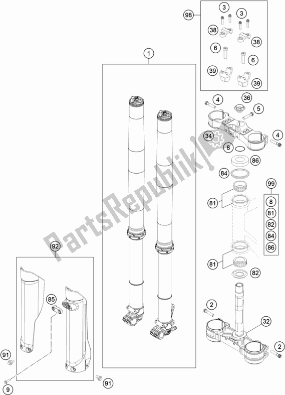 All parts for the Front Fork, Triple Clamp of the Husqvarna FE 450 EU 2021
