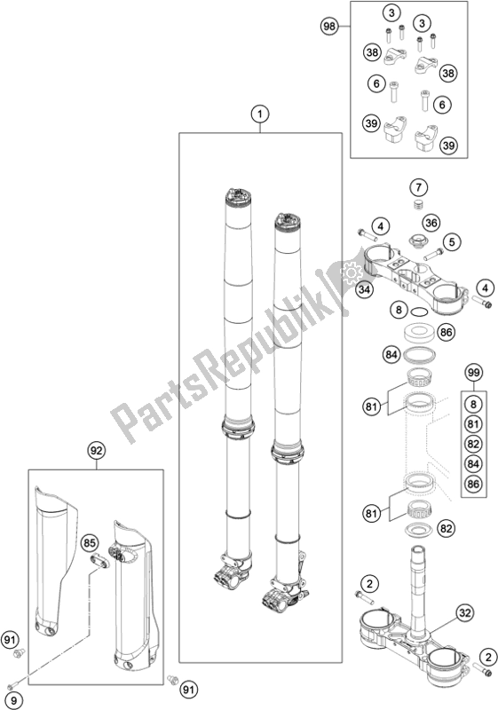 All parts for the Front Fork, Triple Clamp of the Husqvarna FE 450 EU 2022