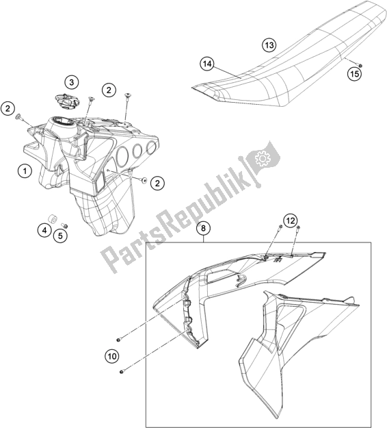 Tutte le parti per il Serbatoio, Sedile del Husqvarna FE 450 EU 2022