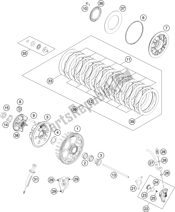 All parts for the Clutch of the Husqvarna FE 501 2016