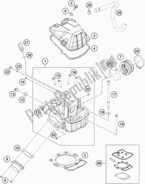 All parts for the Cylinder Head of the Husqvarna FE 501 2016