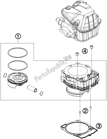 All parts for the Cylinder of the Husqvarna FE 501 2016