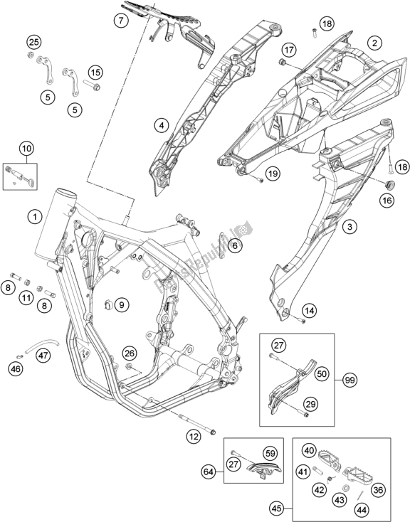 All parts for the Frame of the Husqvarna FE 501 2016