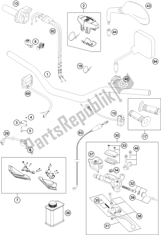 All parts for the Handlebar, Controls of the Husqvarna FE 501 2016